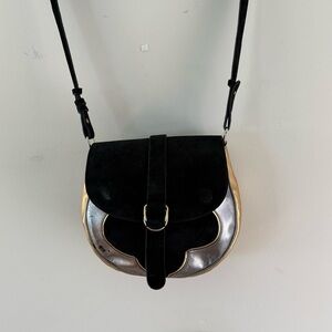 BCBGMaxAzria Black Suede, Gold & Silver Crossbody Bag